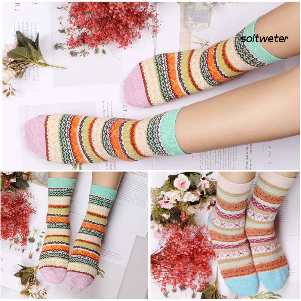 Set 6 Đôi Vớ Len Dày Họa Tiết Sọc Thời Trang Cho Nữ