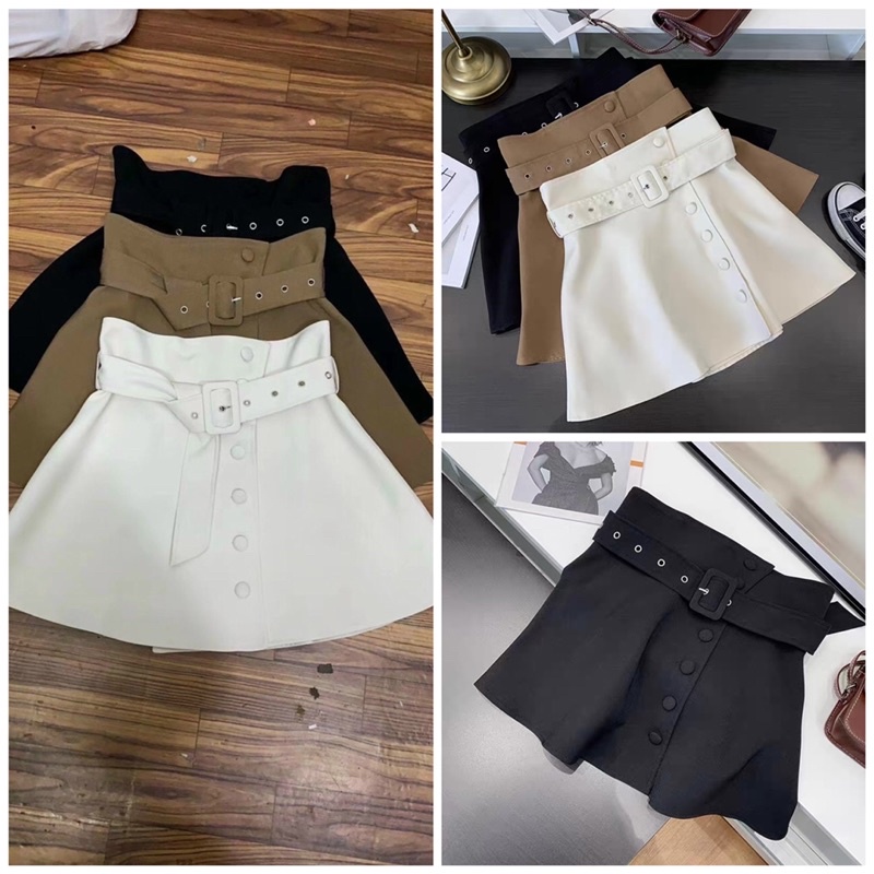 [Ảnh thật/Video]Chân váy cao bồi dáng MƯỚT CÚC BỌC đai to Hàn Quốc Chân váy chữ A trẻ trung