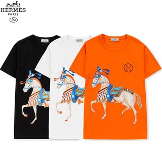 Áo thun cotton ngắn tay in logo thương hiệu Hermes thời trang cho nam nữ
