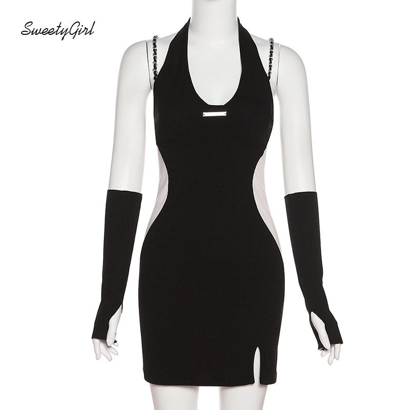 Đầm Mini Cổ Chữ U Phối Màu Tương Phản Thời Trang 2022 Cho Nữ