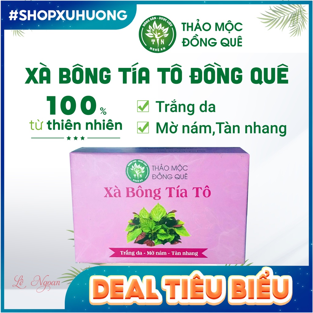 Xà Bông Tía Tô trắng da giảm mụn mờ nám tàn nhang Thảo Mộc Đồng Quê