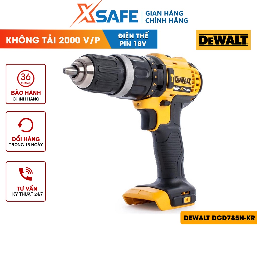 Máy siết vít cầm tay DEWALT DCD785N-KR Máy khoan dùng pin điện thế 18V nhỏ gọn, tiện lợi (Không bao gồm PIN SẠC)