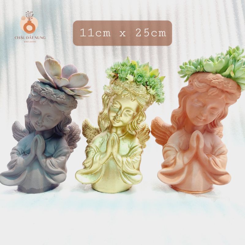 Chậu đất nung, Chậu sen đá, bé gái Thiên Thần, đường kính miệng 11cm, chiều cao 25cm