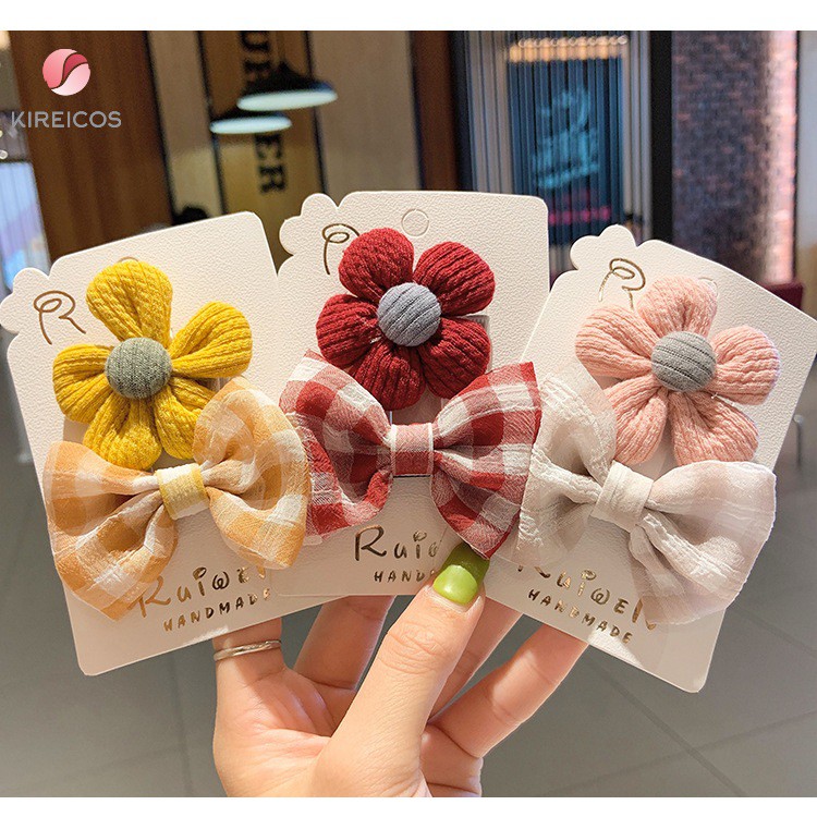 Set 2 Kẹp Nơ Caro Bông Hoa Siêu Xinh