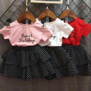 Bộ váy chấm bi 3 tầng đáng yêu cho bé gái
