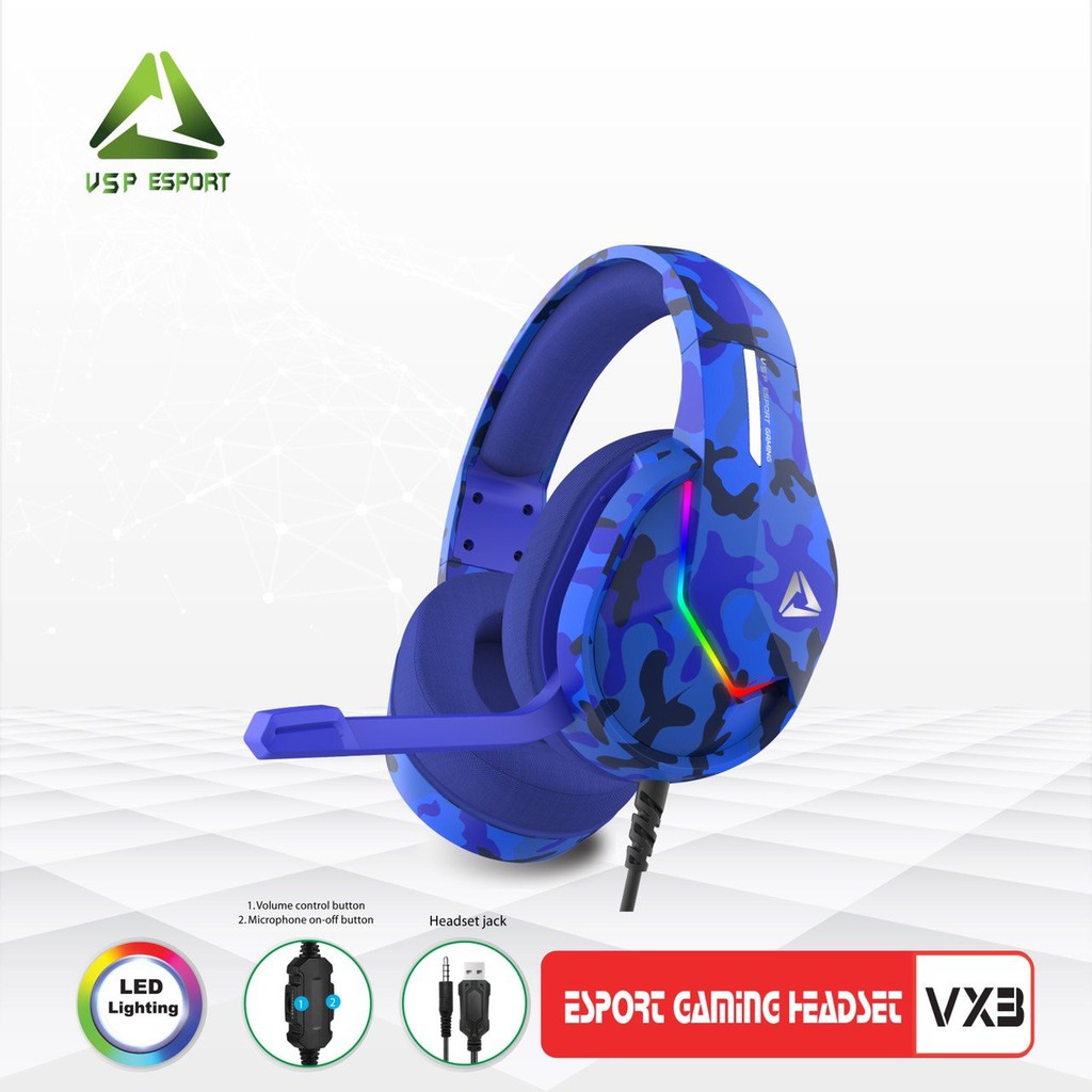 TAI NGHE HEADPHONE VSP ESPORT GAMING VX3 ( JACK USB + 3.5 ) CHÍNH HÃNG