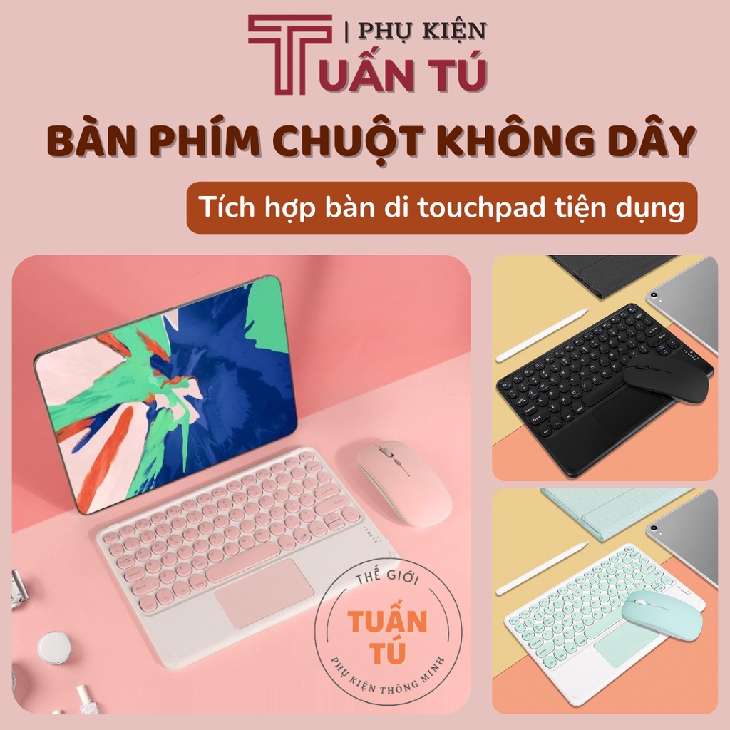 Bộ bàn phím chuột không dây Bluetooth có Touchpad cho iPad Máy tính bảng Điện thoại Laptop Macbook Tivi - Tuấn Tú Case