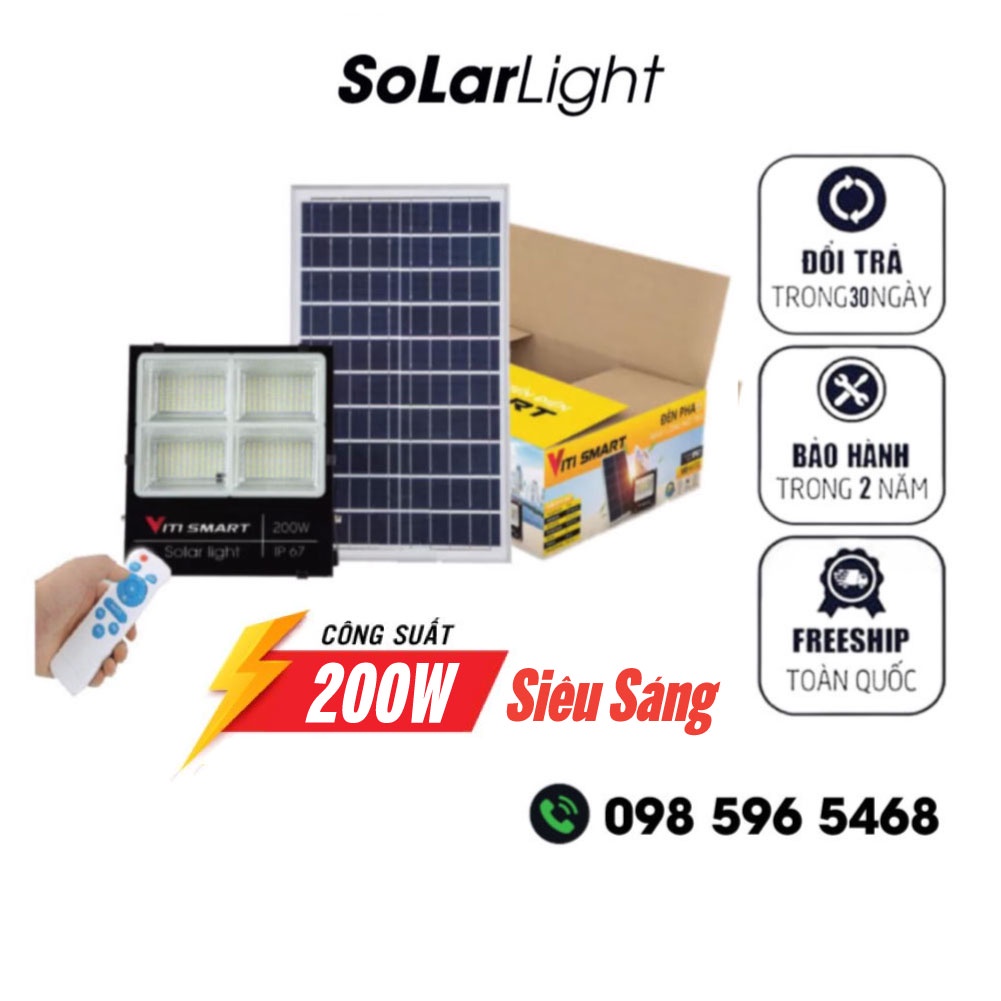 Đèn pha năng lượng mặt trời 200W, Đèn năng lượng mặt trời sân vườn, Bảo hành 2 năm chống nước tiêu chuẩn IP67