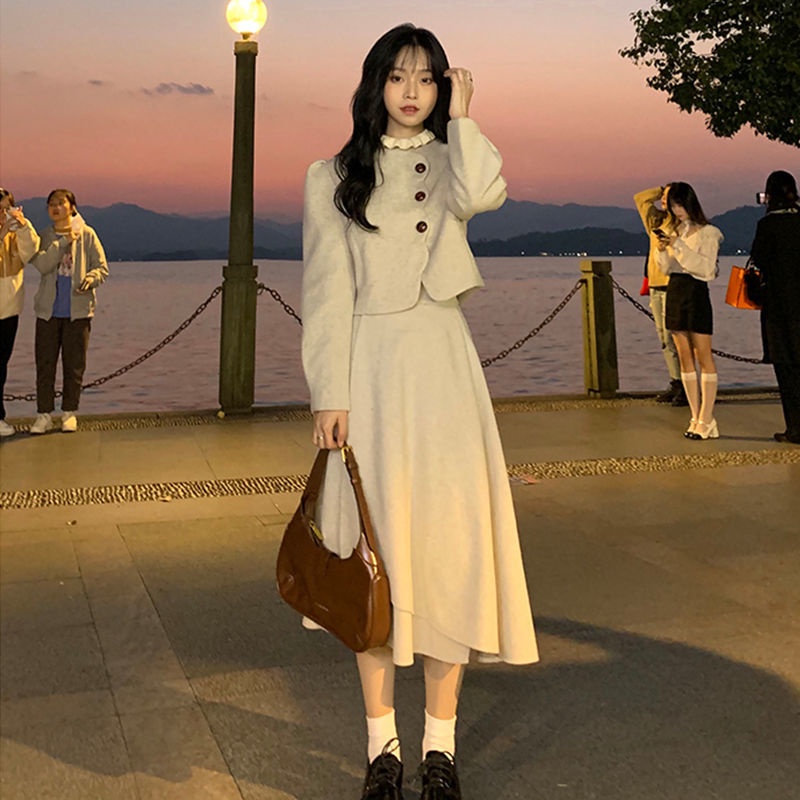 Set Đồ Mùa Đông 2 Món Gồm Áo Len Cashmere Viền Gợn Sóng Và Chân Váy Thời Trang Ấm Áp Cho Nữ
