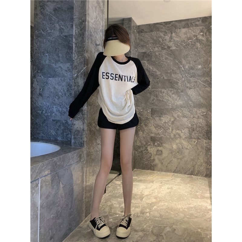 JSC Áo Thun Raglan Mỏng Tay Dài Phối Màu Sắc Tương Phản Thời Trang Mùa Thu Cho Nữ