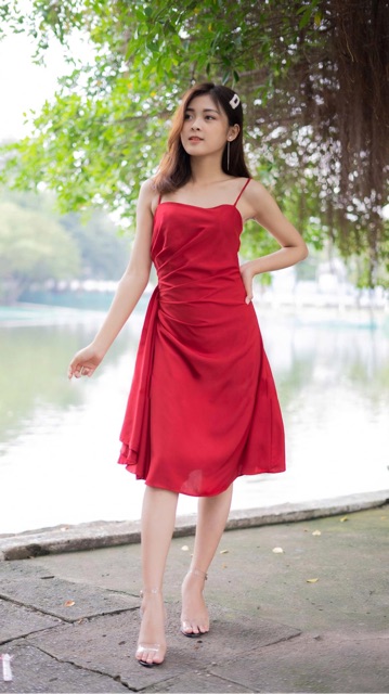 Đầm 2 dây nhún sườn siêu sang/ đầm dự tiệc | BigBuy360 - bigbuy360.vn