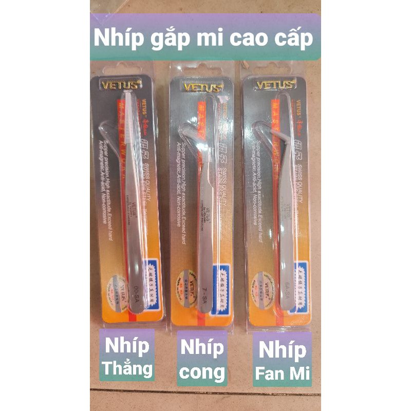 Nhíp gắp Mi cao cấp Vetus có tem cty, 3 đầu cong Volume , thẳng phan Fan Mi, chuyên dụng spa, gắp lông yến