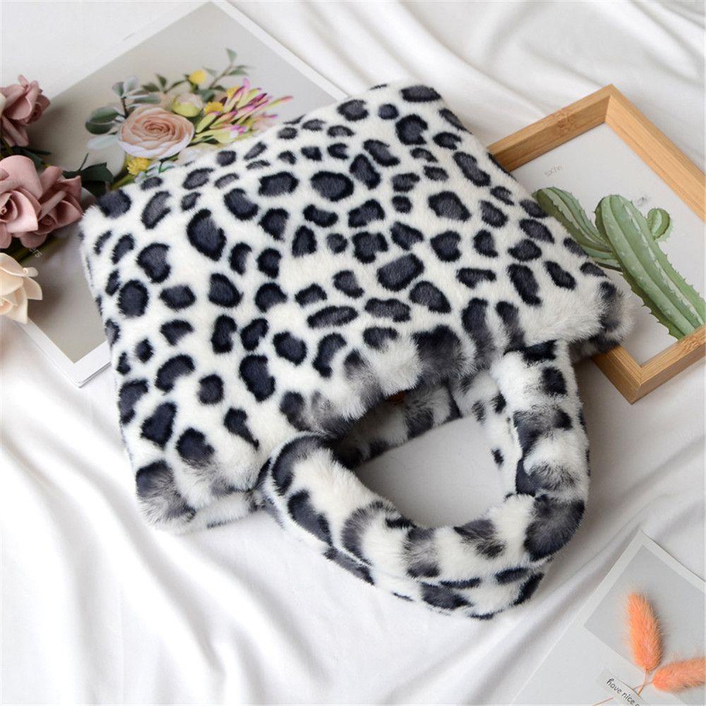 ZAIJIE24 Túi Xách Lông Nhung Phối Dây Xích Hoạ Tiết Da Báo Thời Trang Mùa Đông