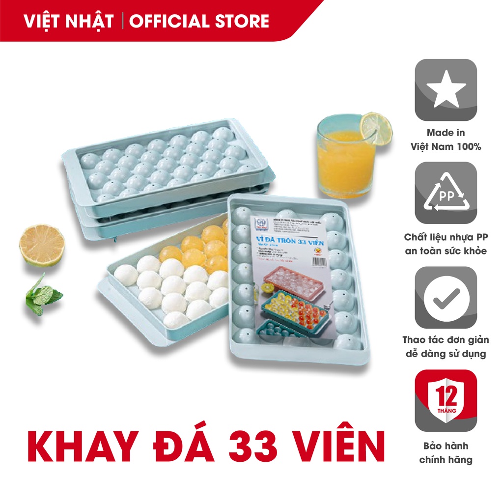 Khay Đá 33 Viên Tròn Bản Mới Làm Đá Nhanh Gấp 3 Lần Tươi Mát Mùa Hè Nhựa PP An Toàn- BYI House