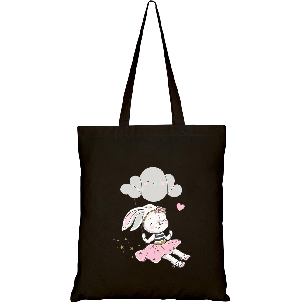 Túi vải tote canvas HTFashion in hình Thỏ chơi xích đu HT284