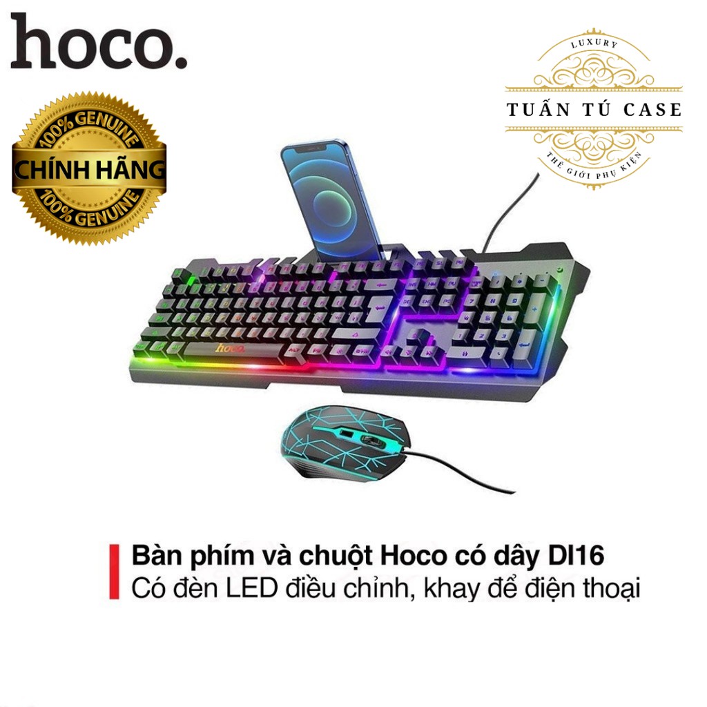 Bộ Bàn Phím Chuột Gaming Hoco Di16 LED RGB Phím Cơ Có Đèn Led Đổi Màu Tích Hợp Khay Điện Thoại