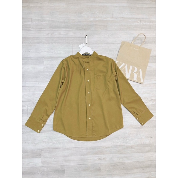 Sơ mi cổ tàu đuôi tôm màu nâu vàng KT94