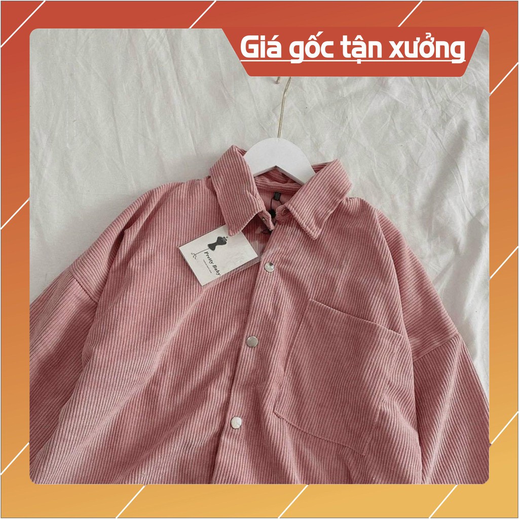 Áo Sơ Mi Nhung Gân Tăm Dáng Dài From Rộng Nam Nữ