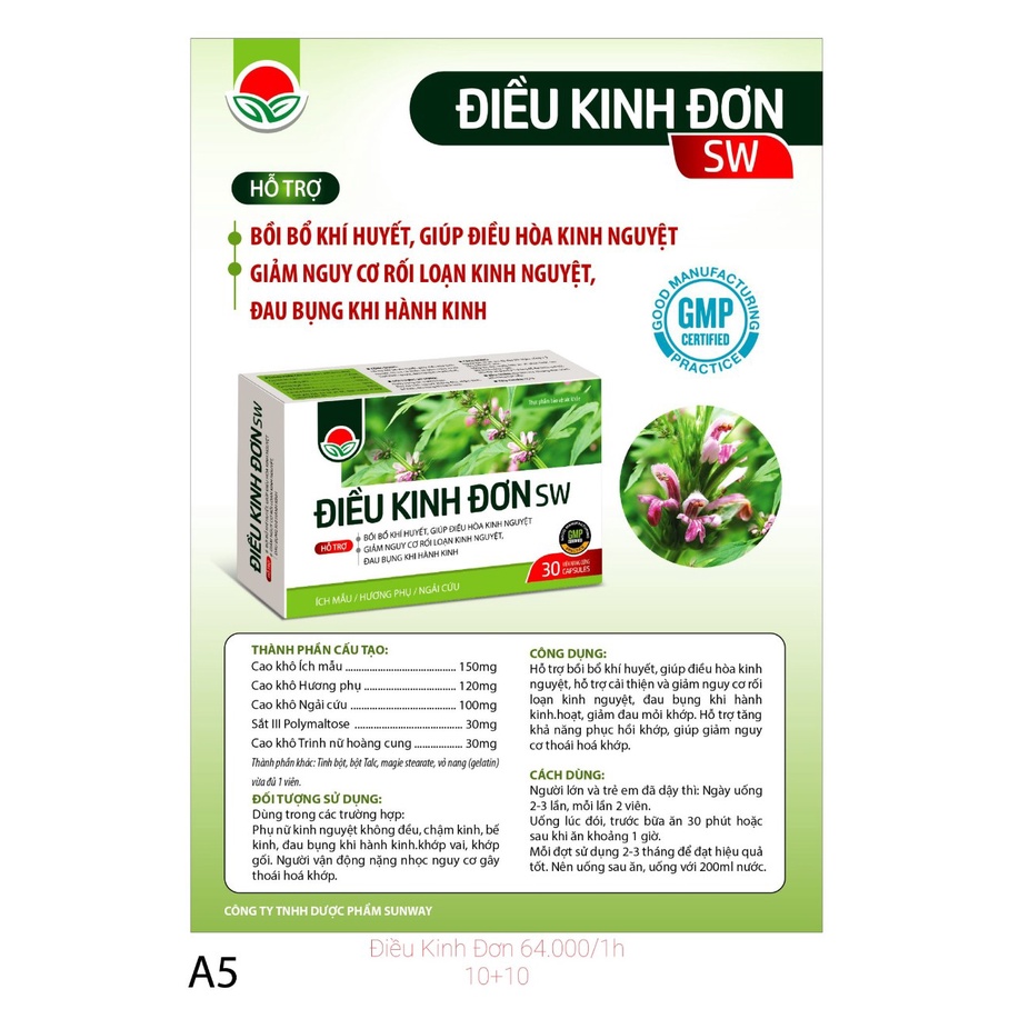 ĐIỀU KINH ĐƠN SW - bồi bổ khí huyết, điều hòa kinh nguyệt - hộp 30 viên