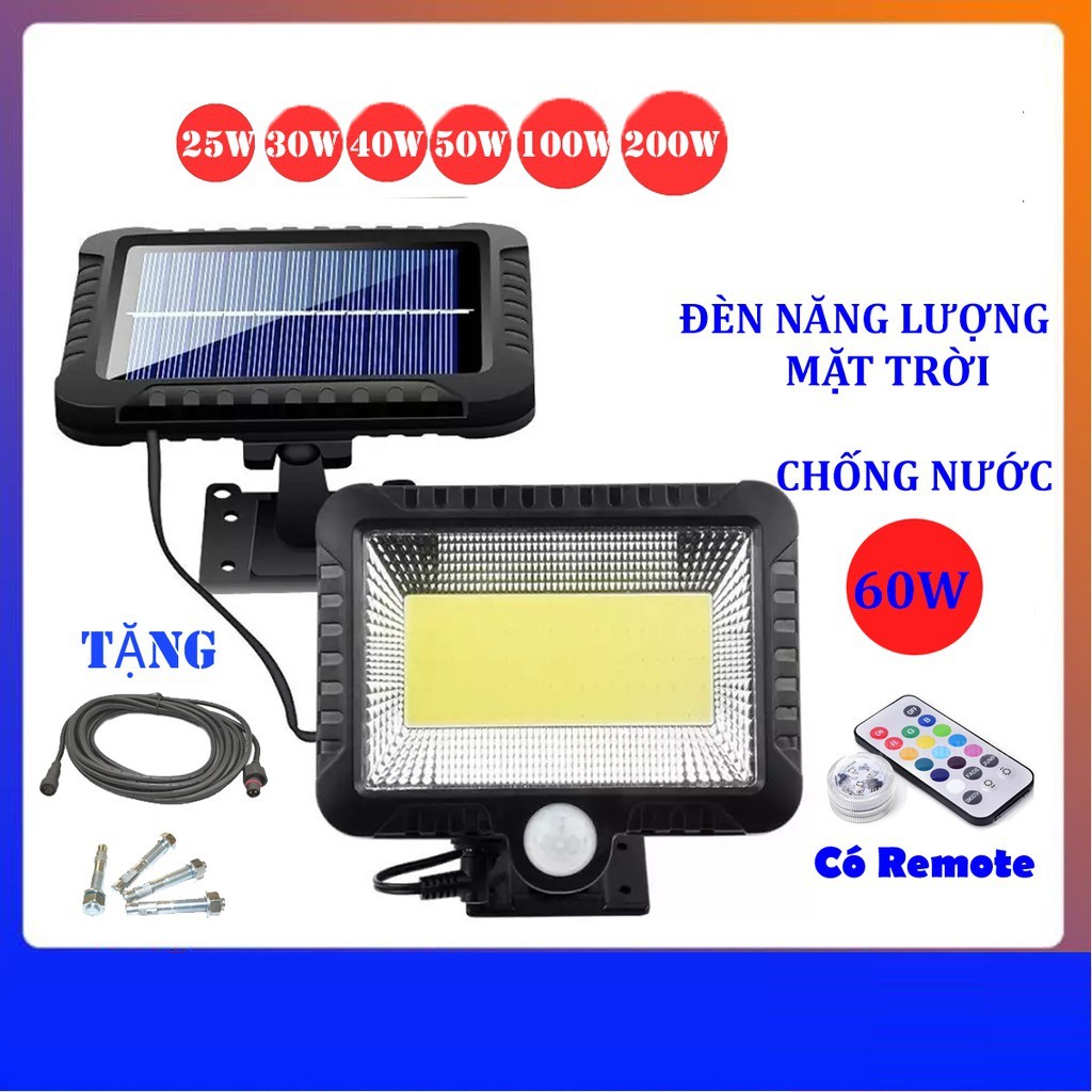 Bộ đèn Led năng lượng mặt trời 120 led cob siêu sáng, cảm ứng năng lượng mặt trời,đèn năng lượng có điều khiển (remote)