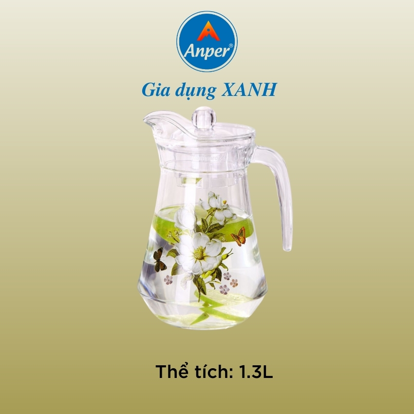 Bình Nước Thủy Tinh 1.3L Có Quai Rót Hoa Văn Cao Cấp Sang Trọng Có Hộp.