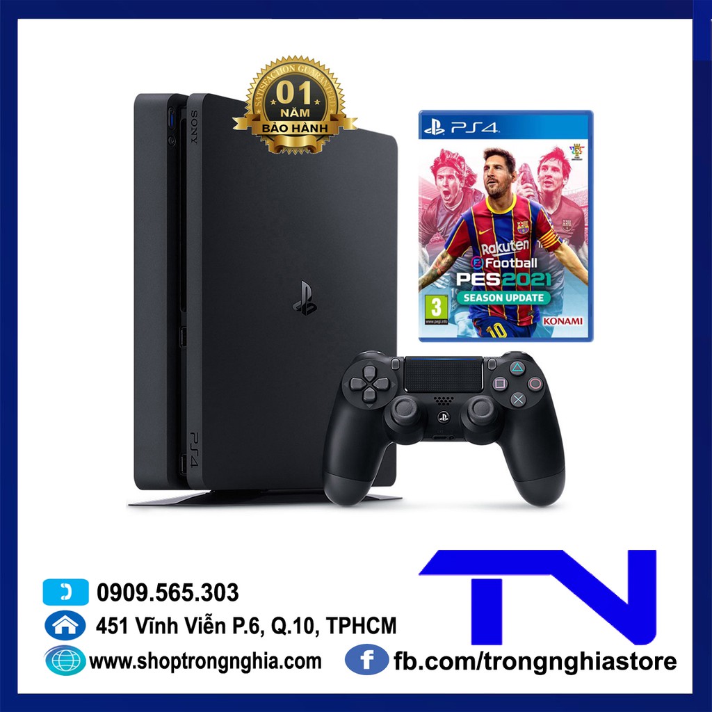 [Mã ELHAMS5 giảm 6% đơn 300K] Máy PS4 Slim 2218B 1TB tùy chọn 1 hoặc 2 tay cầm + Đĩa PS4 PES 2021