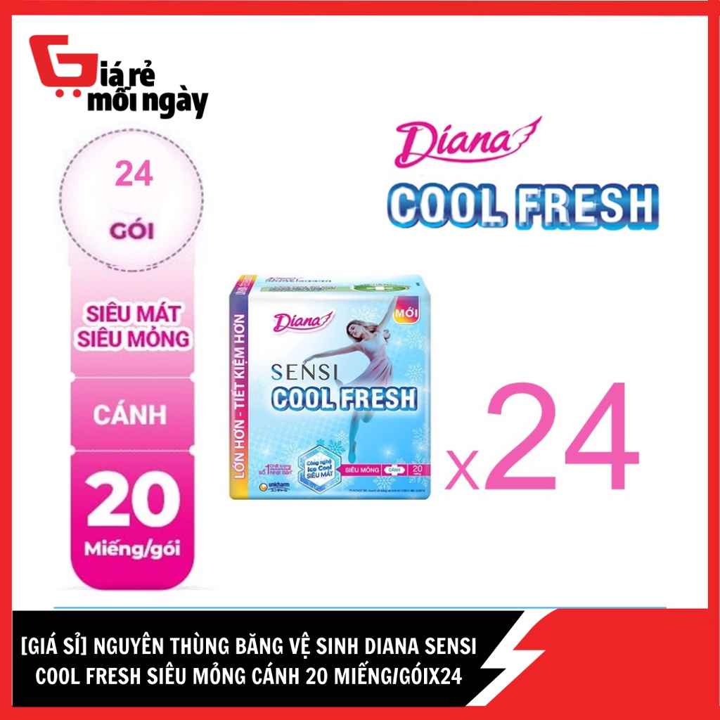 [Giá sỉ] Nguyên thùng Băng vệ sinh Diana Sensi Cool Fresh siêu mỏng cánh 20 miếng/góiX24