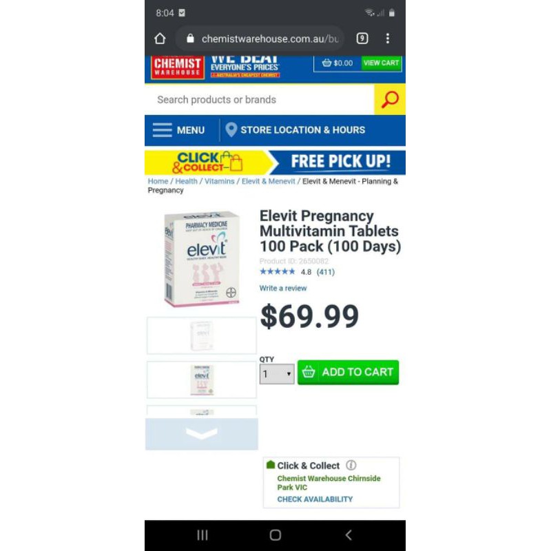 (Cam kết chuẩn Auth) Elevit dành cho bà bầu