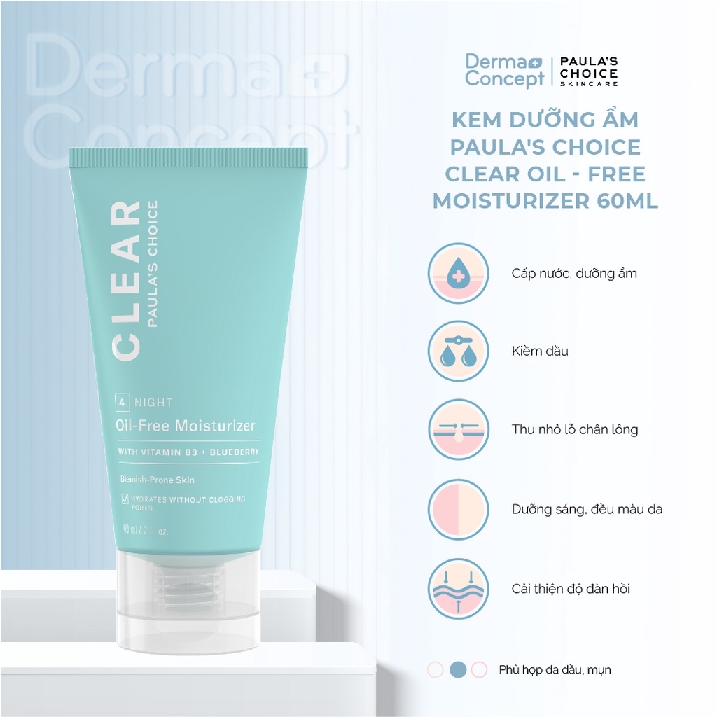Kem dưỡng ẩm siêu mỏng nhẹ, không chứa dầu cho da mụn Paula's Choice Clear Oil - Free Moisturizer 60ml [NK CHÍNH HÃNG]