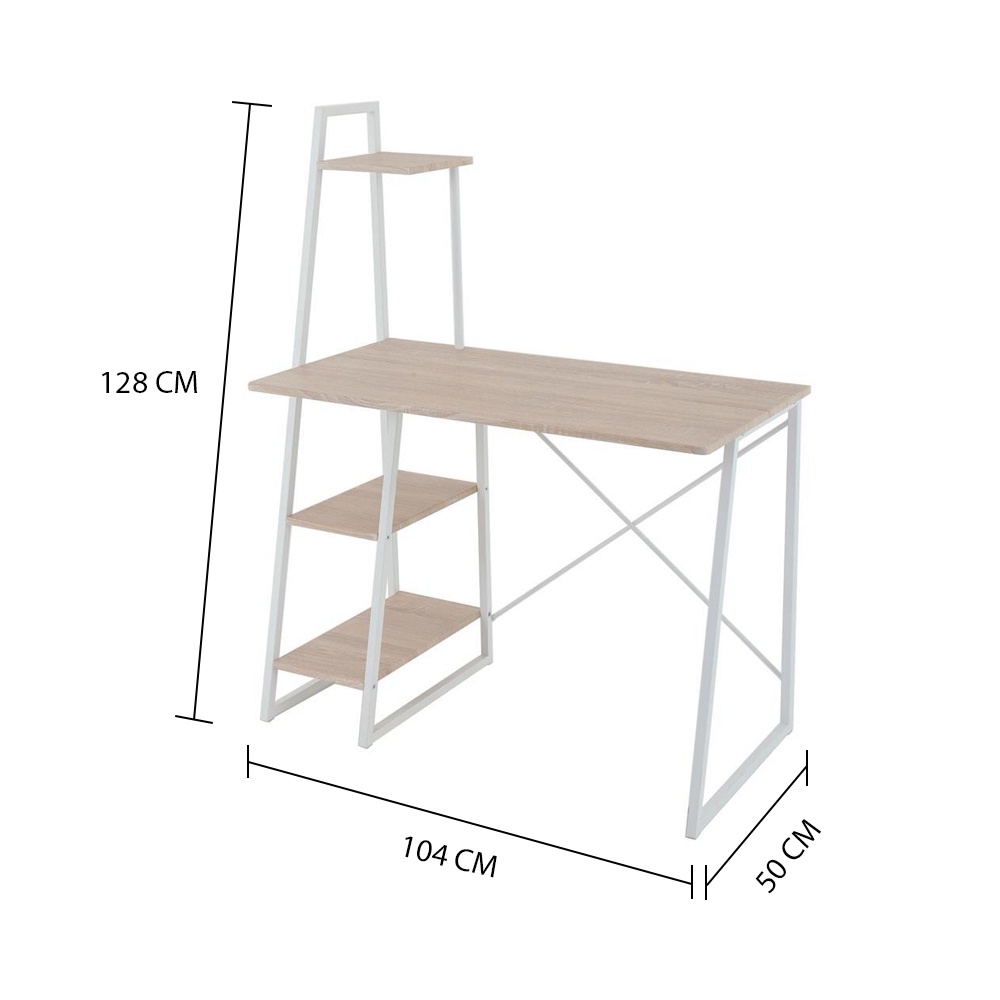 HomeBase FURDINI Bàn làm việc văn phòng bằng MDF khung thép có 3 giá để đồ W104xH128xD50xm màu gỗ tự nhiên/trắng