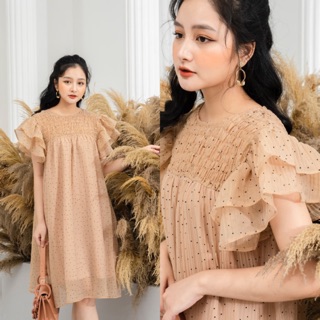 Đầm chấm bi dập nhăn
