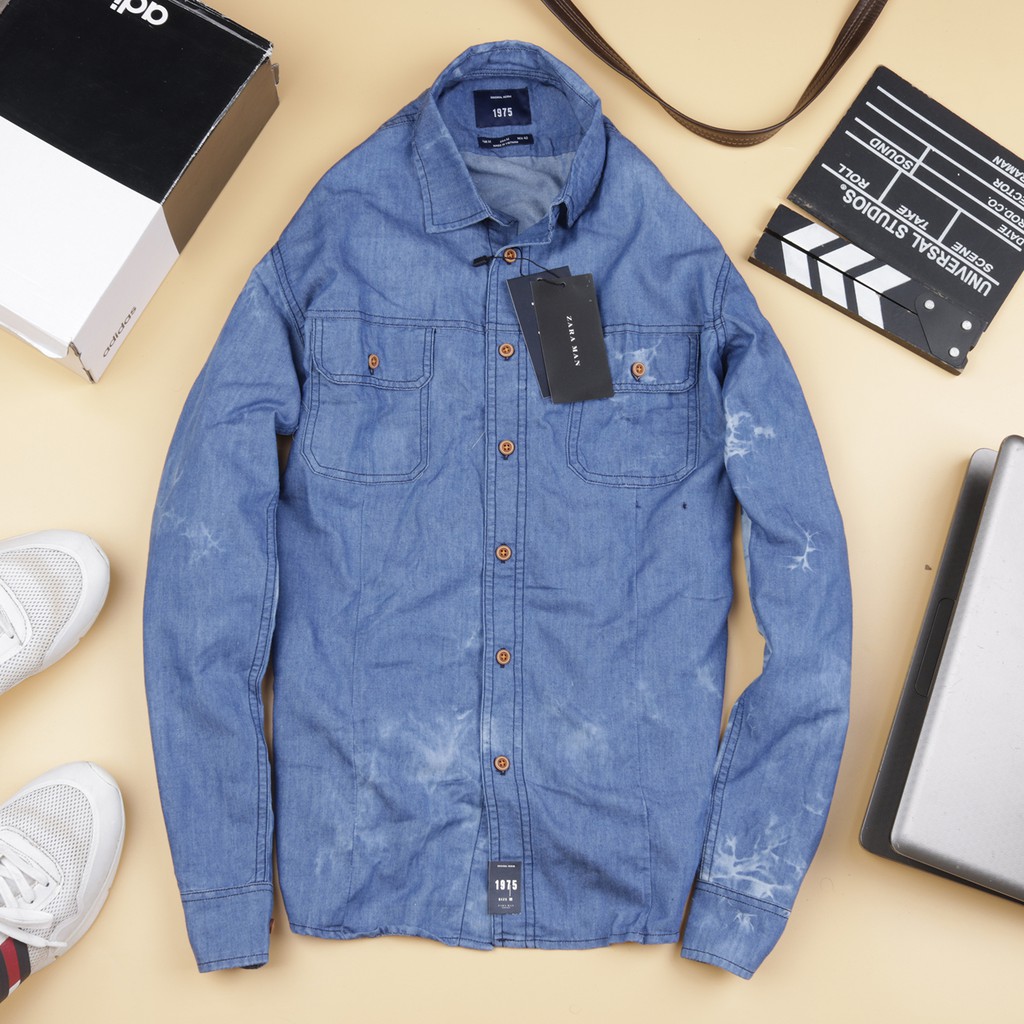 Sơ mi denim zara 1975 vải giặt ảnh thất