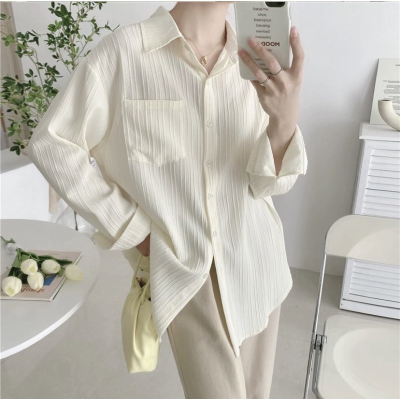 Áo sơ mi trơn tay dài cơ bản màu pastel ngọt ngào freesize FIORI STORE 383