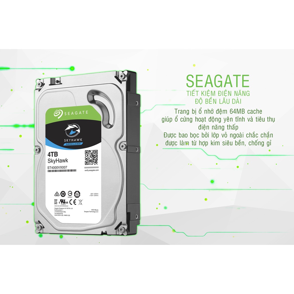 Ổ cứng gắn trong HDD Seagate SkyHawk 4TB 3.5 inch 5900RPM, SATA3 6GB/s - Hàng chính hãng