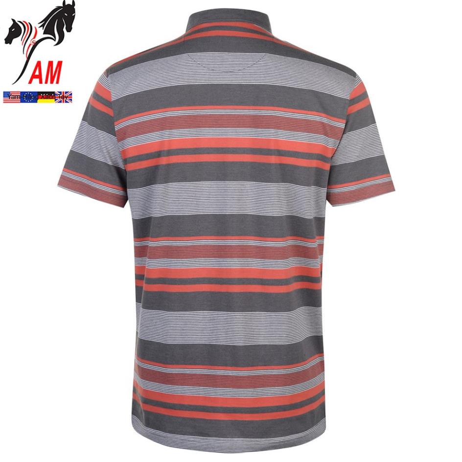 [100% Cotton ] Áo Thun PIERRE AUTHENTIC Cardin Yarn Striped Polo Shirt Mens ( Grey M/Coral - Size EU - UK)) *