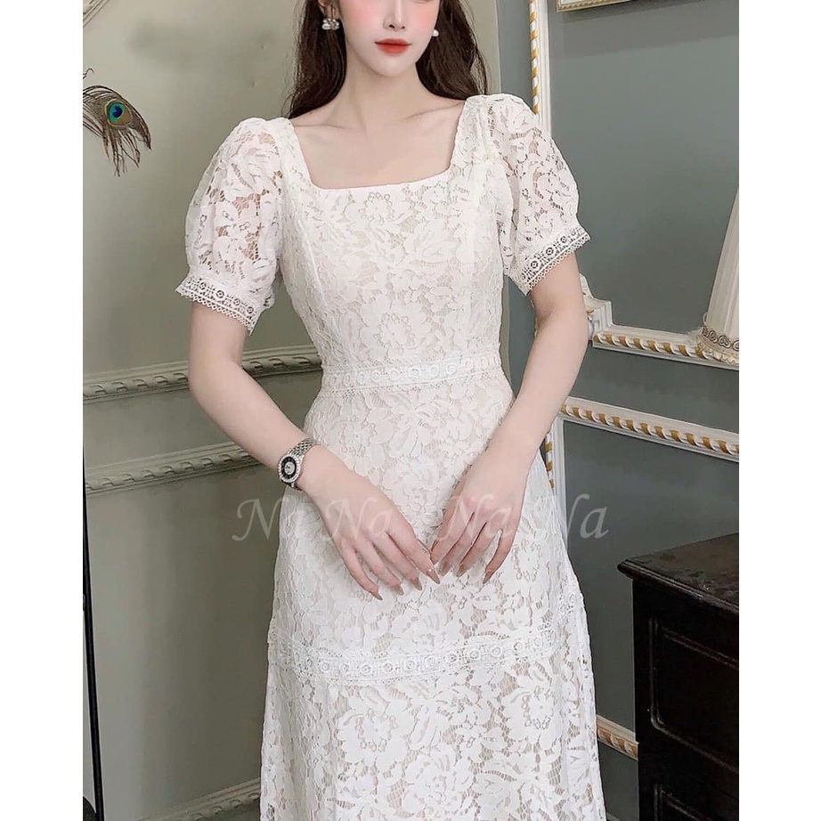 Váy ren cổ vuông siêu xinh
