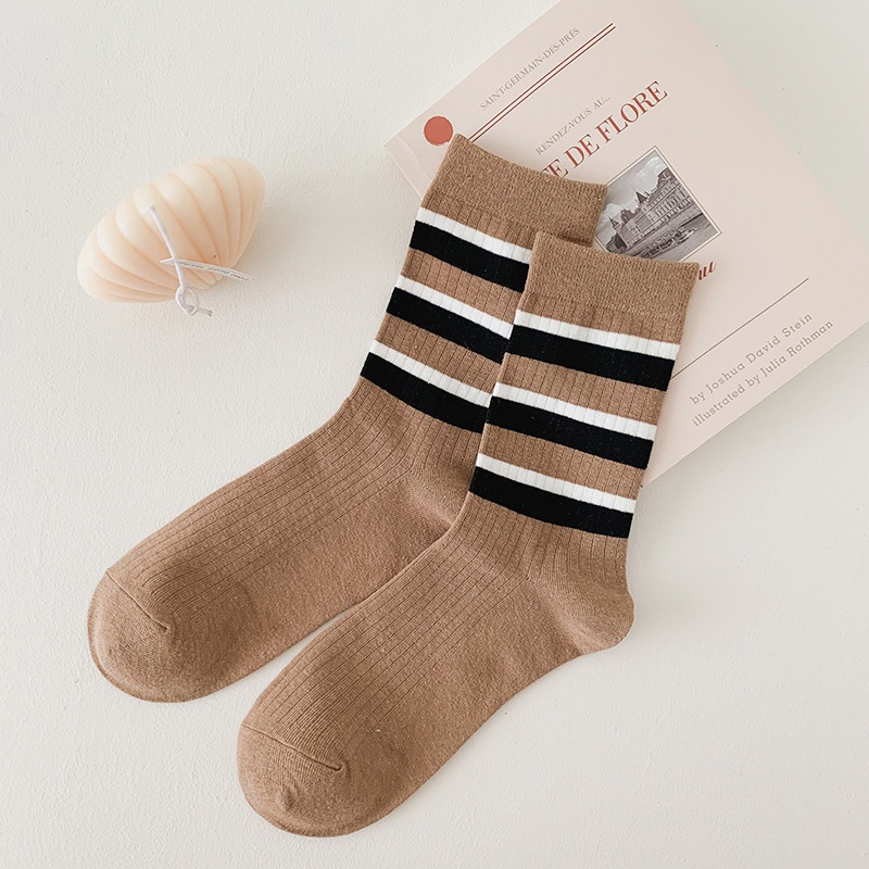 Vớ cotton Cổ Cao Họa Tiết Kẻ Sọc Dễ Thương Phong Cách Nhật Bản Thời Trang Thu Đông Cho Nữ