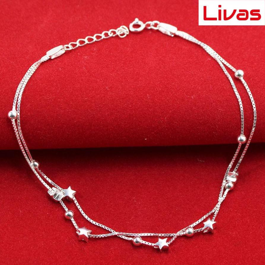 Lắc chân bạc nữ đẹp, giá rẻ dây kép hình ngôi sao LCN0023 - Trang Sức LIVAS