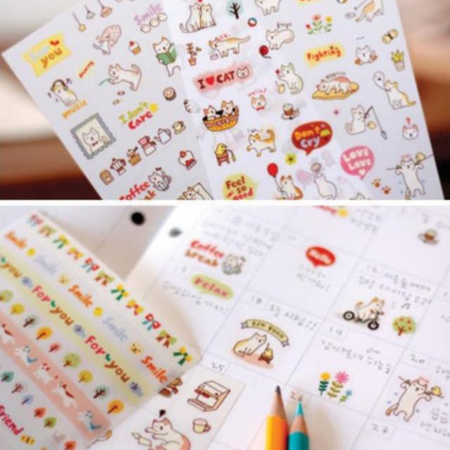 Set 6 sticker trang trí cute - Bộ 6 tấm hình dán sticker trang trí nhiều mẫu mèo thỏ gia đình  CHIP00144