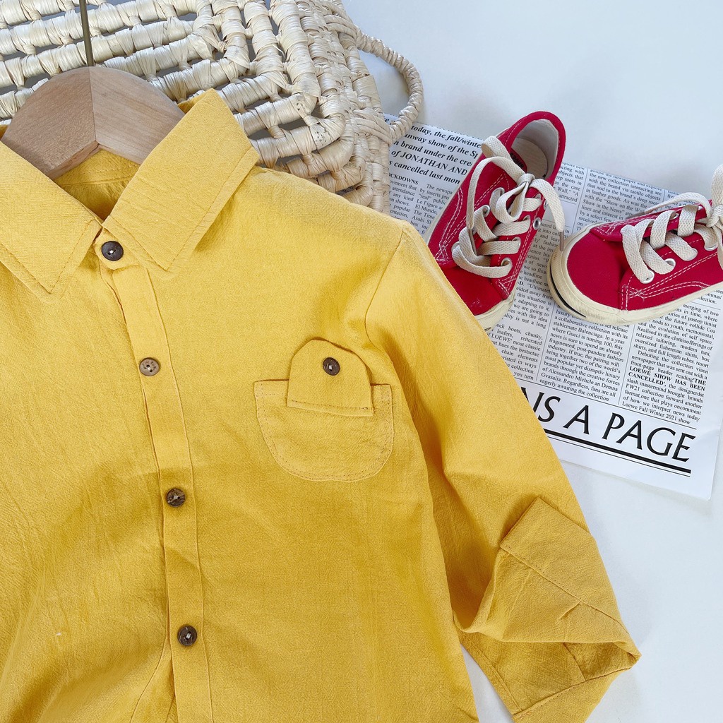 Áo Sơ Mi Cho Bé Trai, Áo Dài Tay Bé Trai chất Thô Đũi Cao Cấp Từ 10-27kg-BINBON KIDS