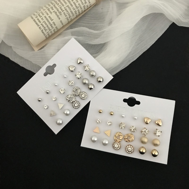 Bộ 12 Đôi Bông Tai Đính Ngọc Trai Giả Phong Cách Nhật Bản Hàn Quốc Đơn Giản T921