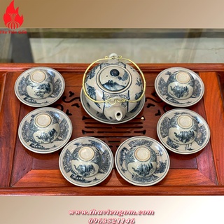 Bộ ấm chén Bát Tràng men rạn cổ