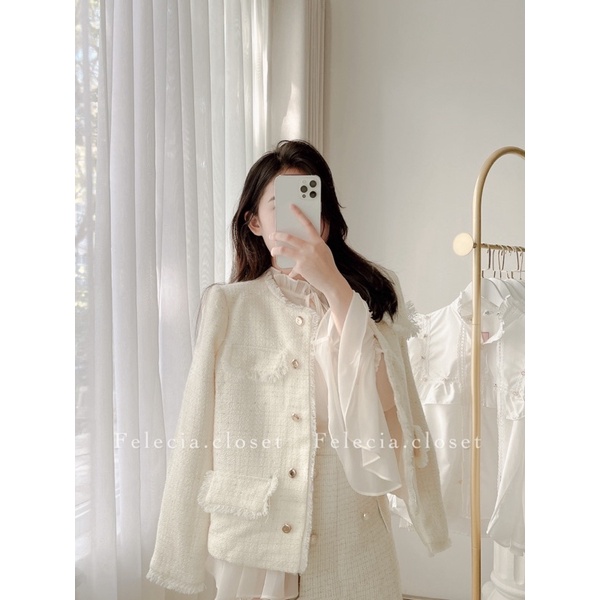 Áo dạ Tweed trơn tua rua | BigBuy360 - bigbuy360.vn