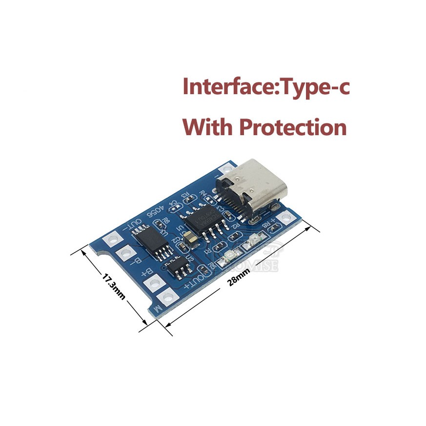 Bảng module sạc pin Lithium bảo vệ USB loại C 5V 1A 18650 TP4056