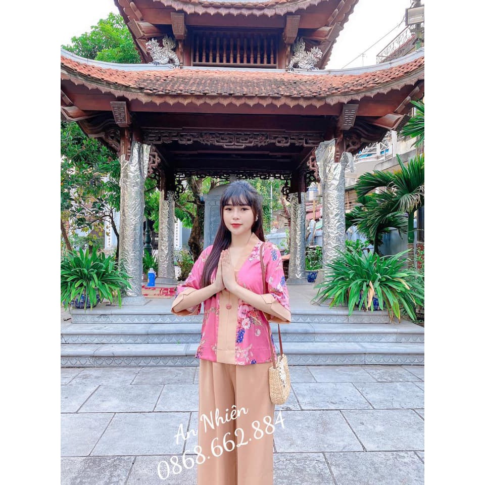 Set Bộ Lụa Vân Gỗ Cao Cấp Hồng Kem