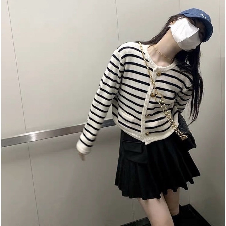 Áo Len Cadigan Kẻ Ngang Quảng Châu loại 1  Áo Khoác Len Cardigan Thu Đông