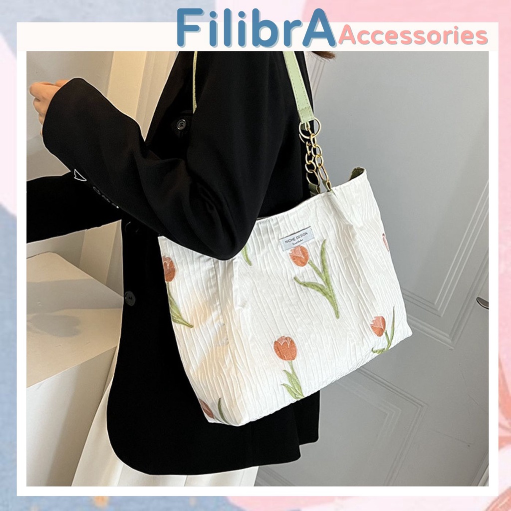 Túi đeo vai khóa kéo hoa TuLip thiết kế sang trọng vải đẹp xịn TX010 - Filibra