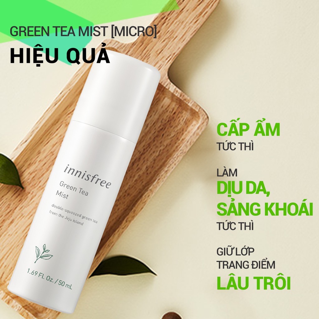 [Mã COSIF12 giảm 10% đơn 400K] Xịt khoáng dưỡng ẩm phun sương mịn innisfree Green Tea Mist (Micro) 120ml