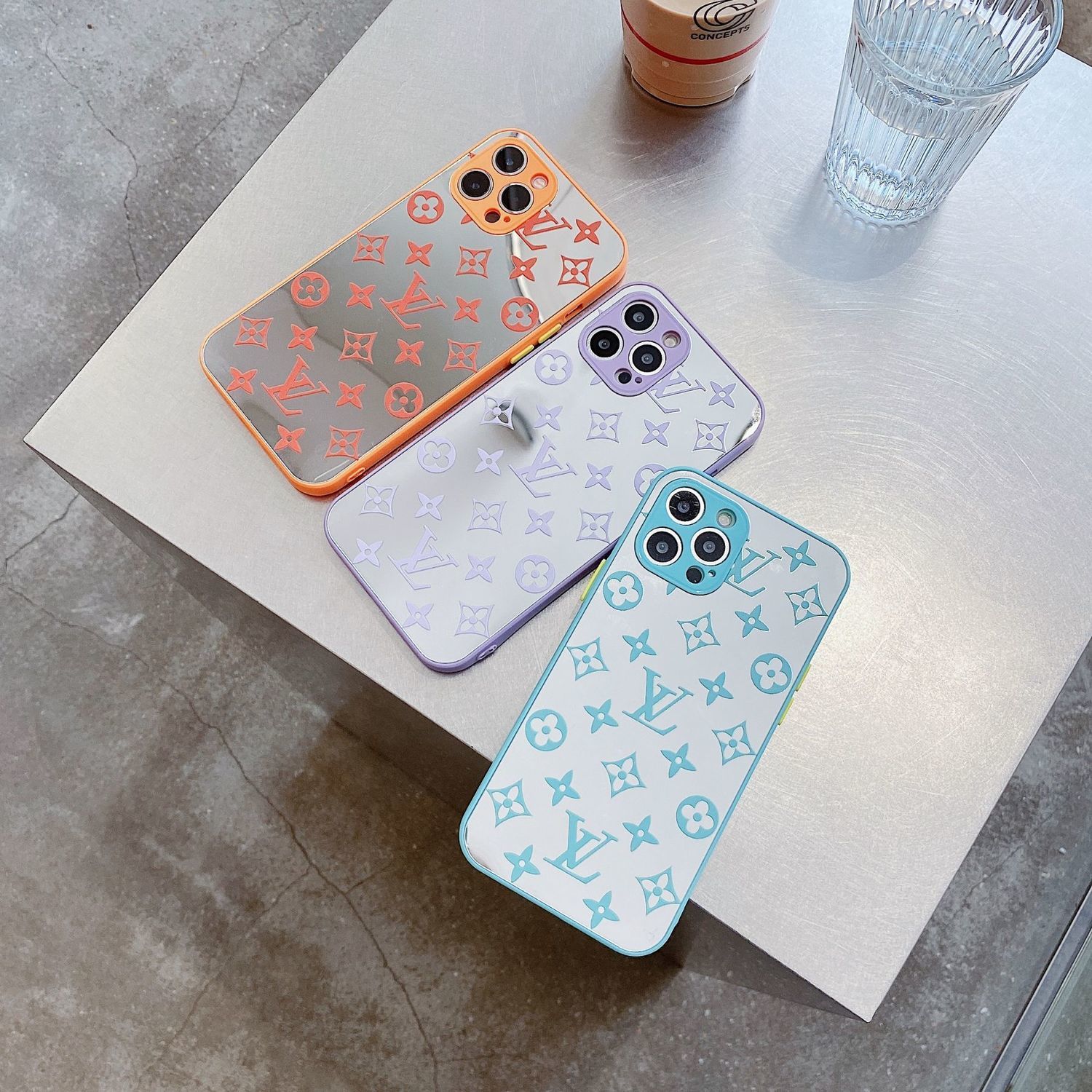 Luxury Plated LV Mirror Phone Case for IPhone 12 Pro Max 11 6 6s 7 8plus X XR XS MAX Acrylic Makeup Mirror Anti-fall Hard Back Cover