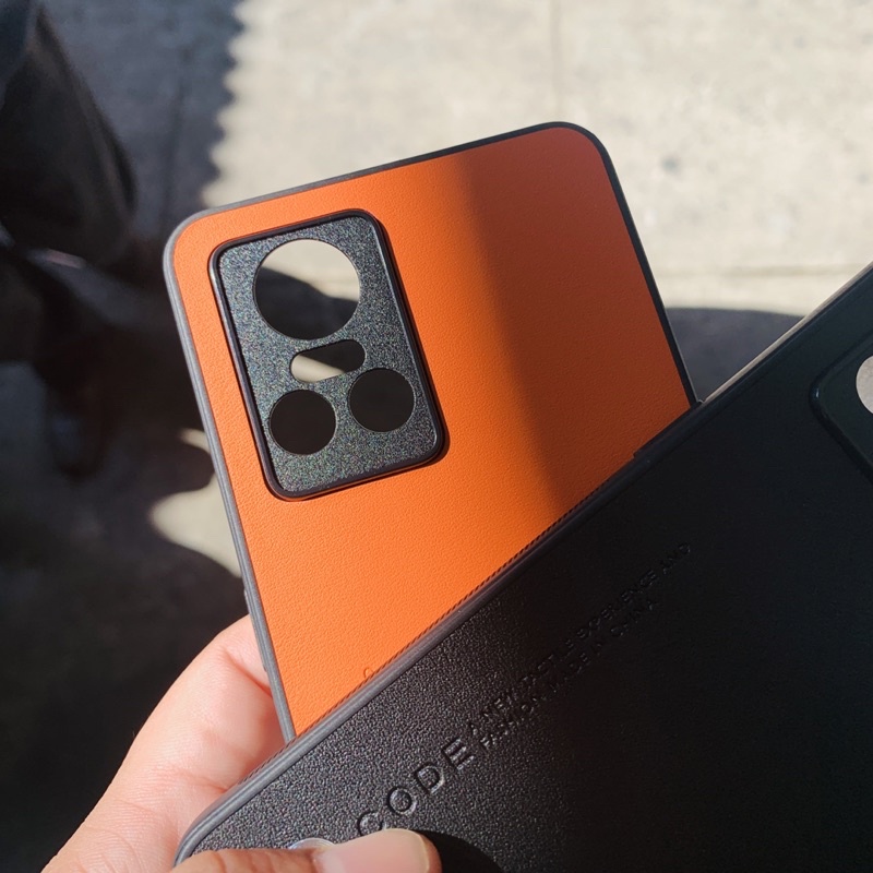Realme GT neo 3 ốp lưng da PU phong cách chống bám vân tay bảo vệ Camera sau cho GTneo 3 màu đen cam cao cấp